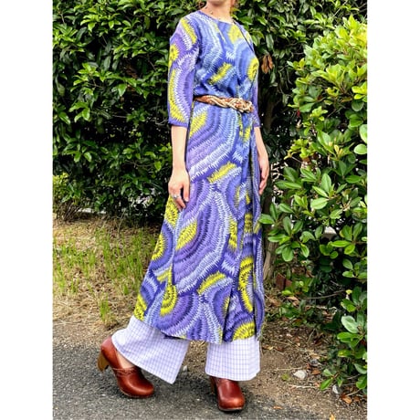 60s Blue african batik maxi dress【00278】