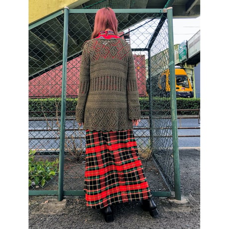 Vintage moss green knit cardigan【00418】