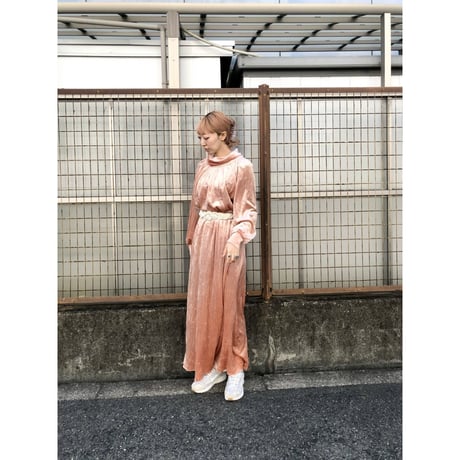 Pink volour maxi dress【01356】