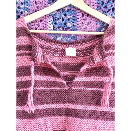 Pink × Brown hand knit vest【01374】