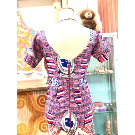 Pink×Purple african batik top【01175】