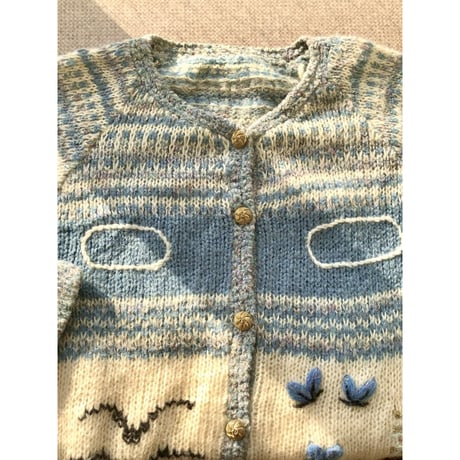 Ice blue nordic knit cardigan【01354】