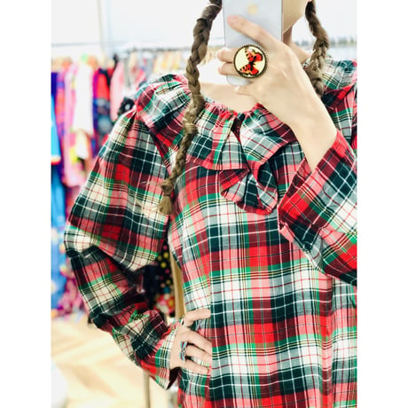 Vintage plaid cotton tunic【00642】
