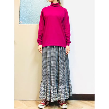 90s Turtleneck cotton top / PINK【01019】