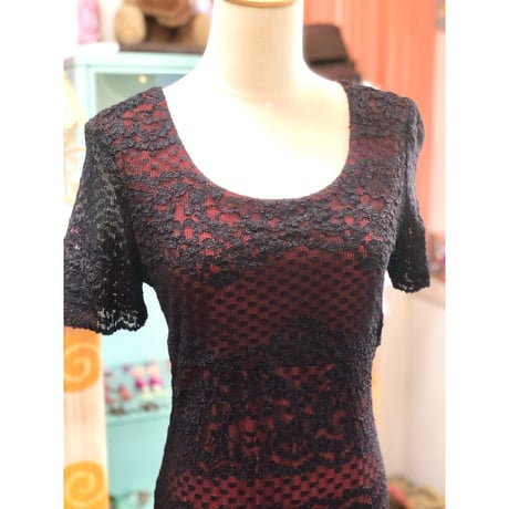 Vintage black lace dress【01065】