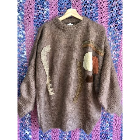 Brown design mohair knit sweater【01339】