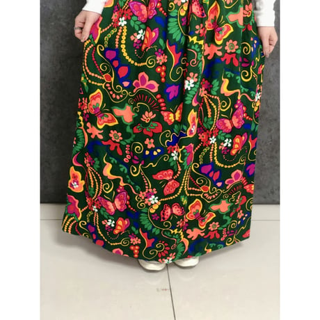 70s Butterfly and Flower dress【01448】