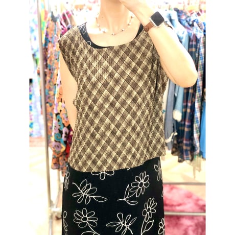 Vintage plaid sleeveless top【00952】