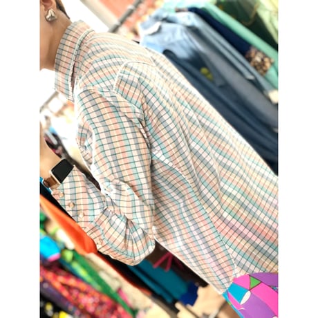 Vintage pink plaid blouse【00898】