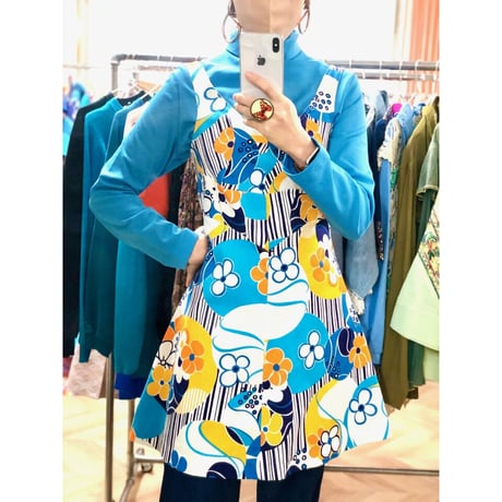 Vintage BLUE floral sun dress【00824】