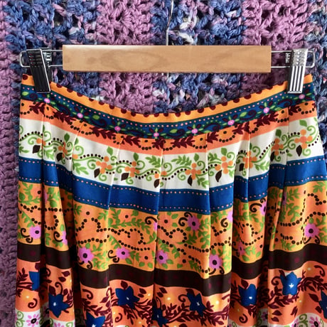 70s Orange floral maxi skirt【01452】