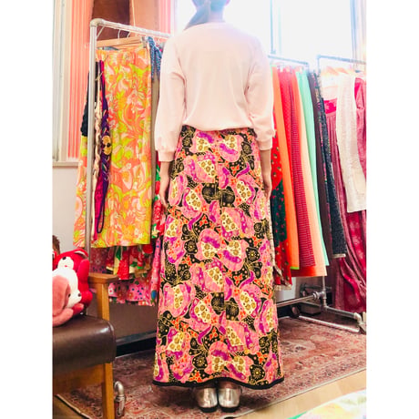 60-70s Pink quilted maxi skirt【01107】