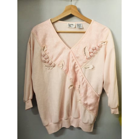 80s Pink Beaded Appliqué top【00943】