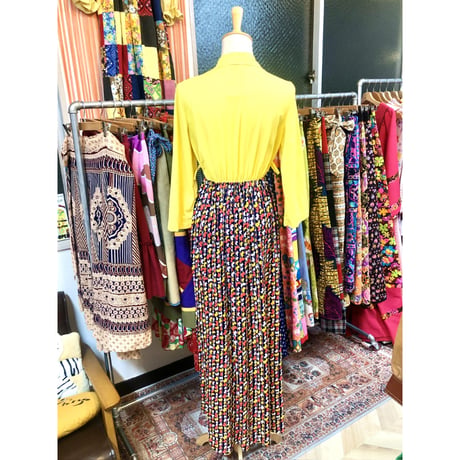 60-70s Bird print maxi dress【01209】