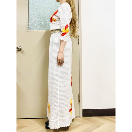 70s Floral patches maxi dress【00778】