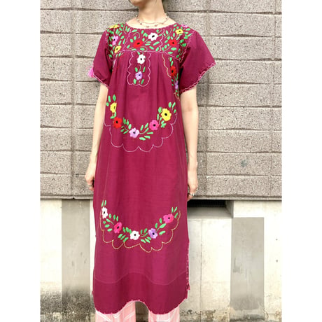 Vintage burgundy embroidery dress【01307】