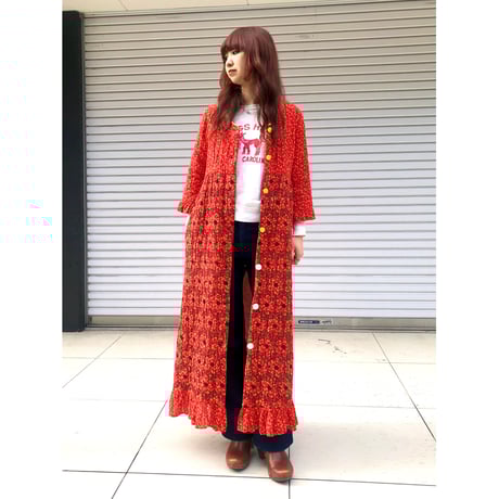 70s Floral quilted gown【01092】
