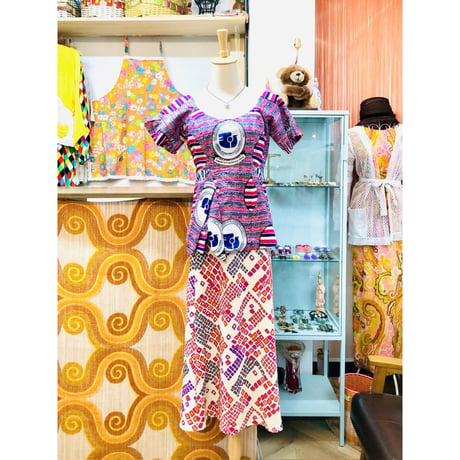 Pink×Purple african batik top【01175】