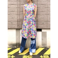 70s Pink floral sleeveless dress【01494】