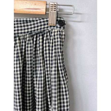 70s Black gingham maxi skirt【00598】