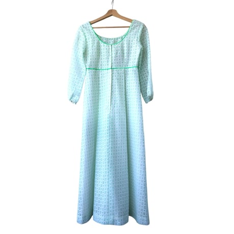 70s Pale green lace maxi dress【01300】