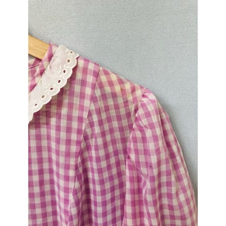 70s Purple gingham maxi dress with bonnet【00926】