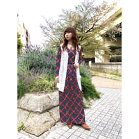 70s Dot & Floral maxi dress【01102】