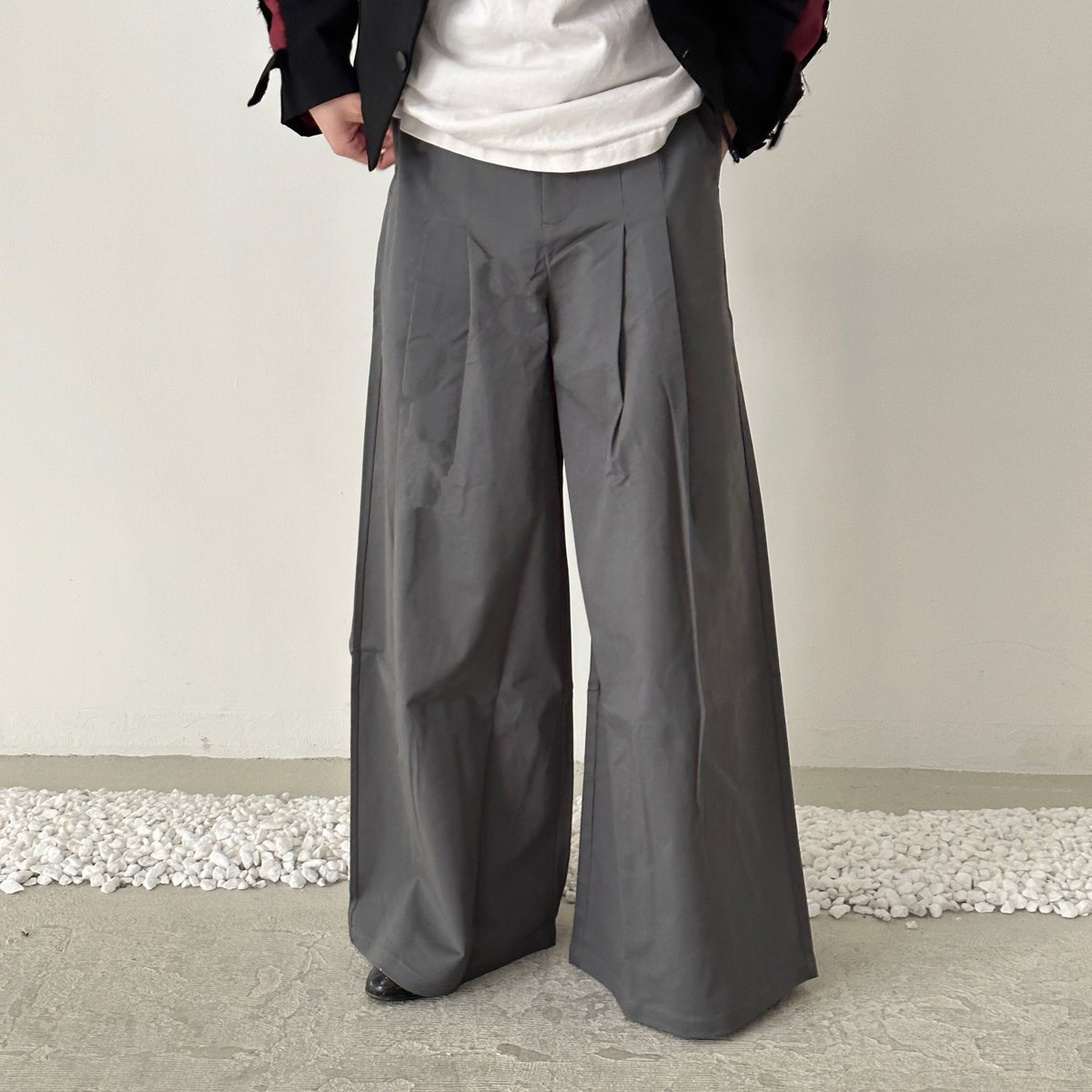 super wide tuck long pants【gray】 | precme