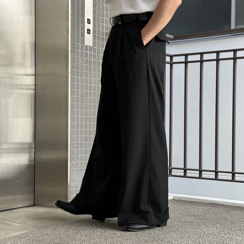 wide stripe slacks【black】 | precme.