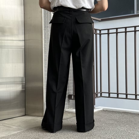 wide stripe slacks【black】