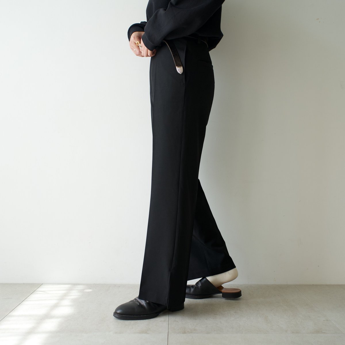 side slit flare slacks 【black】 | precme.