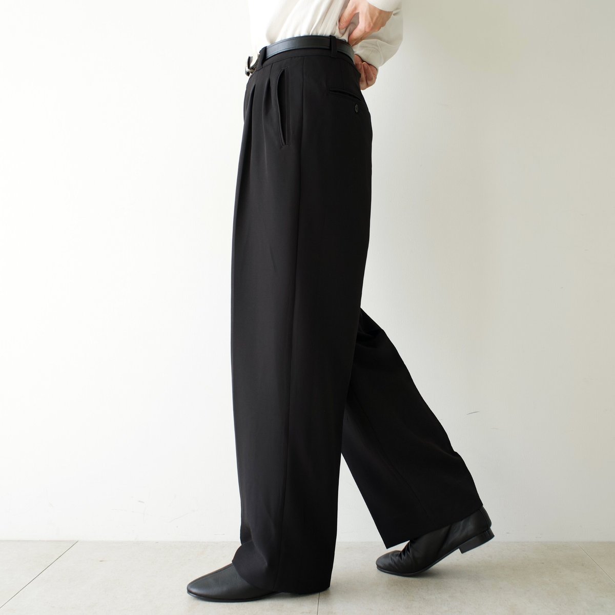 wide straight slacks【black】