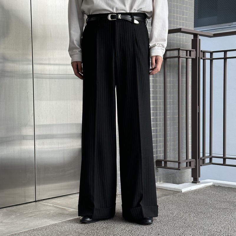 wide stripe slacks【black】 | precme.