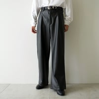 synthetic leather wide flare pants【black】