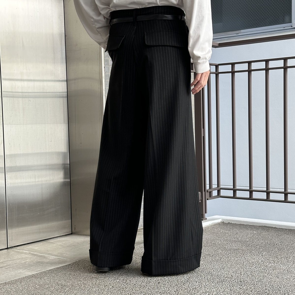 wide stripe slacks【black】 | precme.