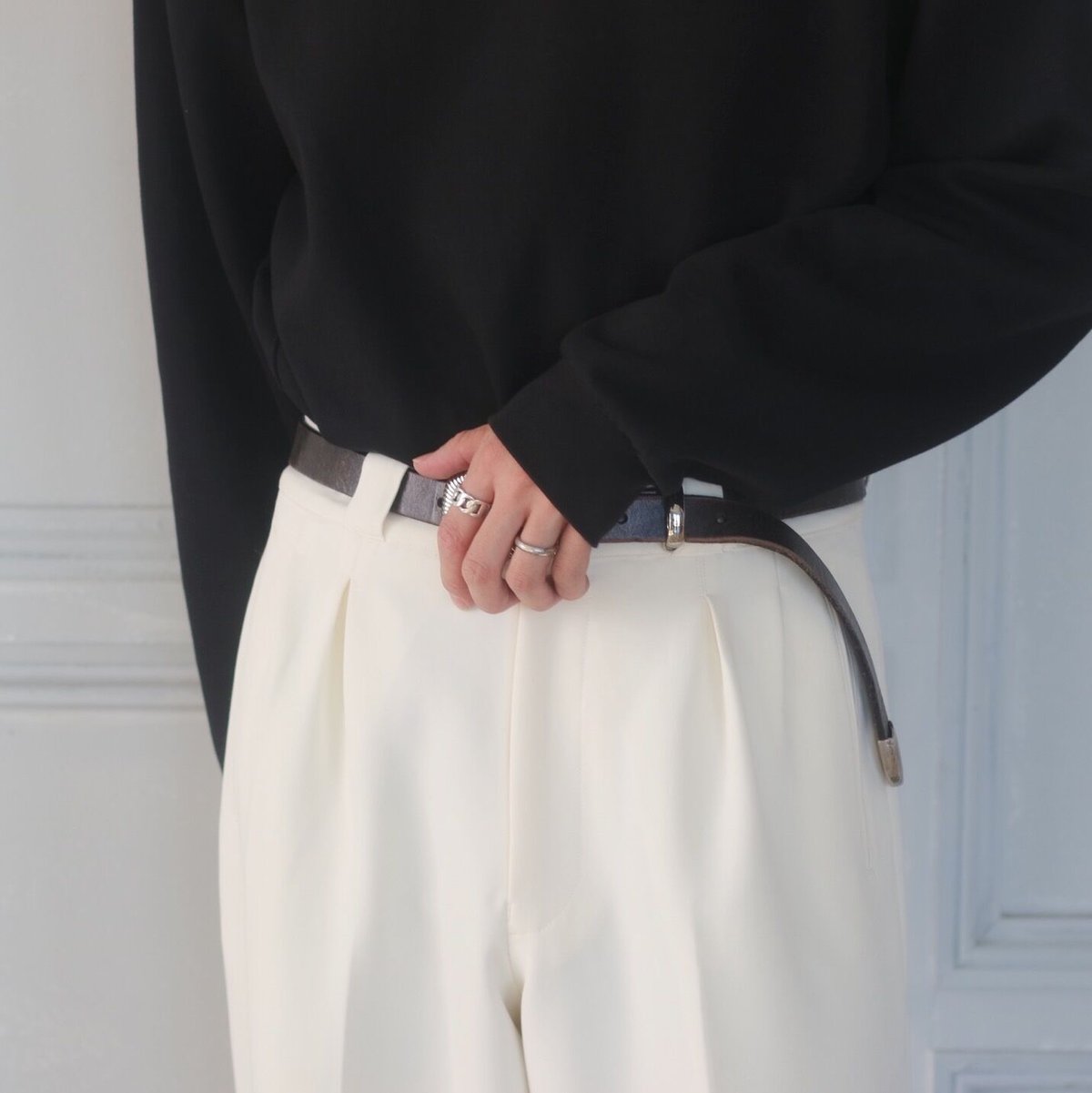 wide straight slacks(off white) | precme.