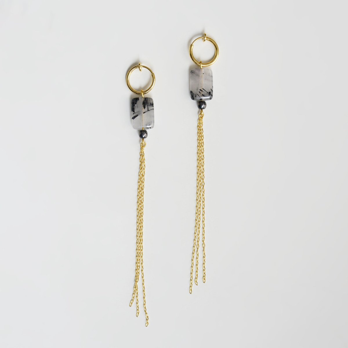 ブラックトルマリンクオーツ ロングチェーン イヤリング/ピアス【Nuit