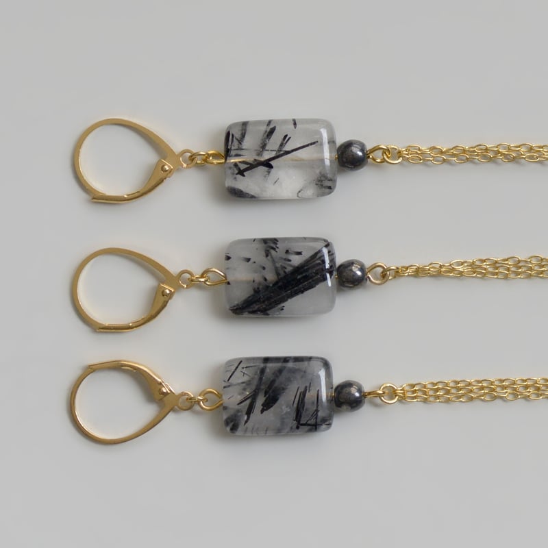 ブラックトルマリンクオーツ ロングチェーン イヤリング/ピアス【Nuit