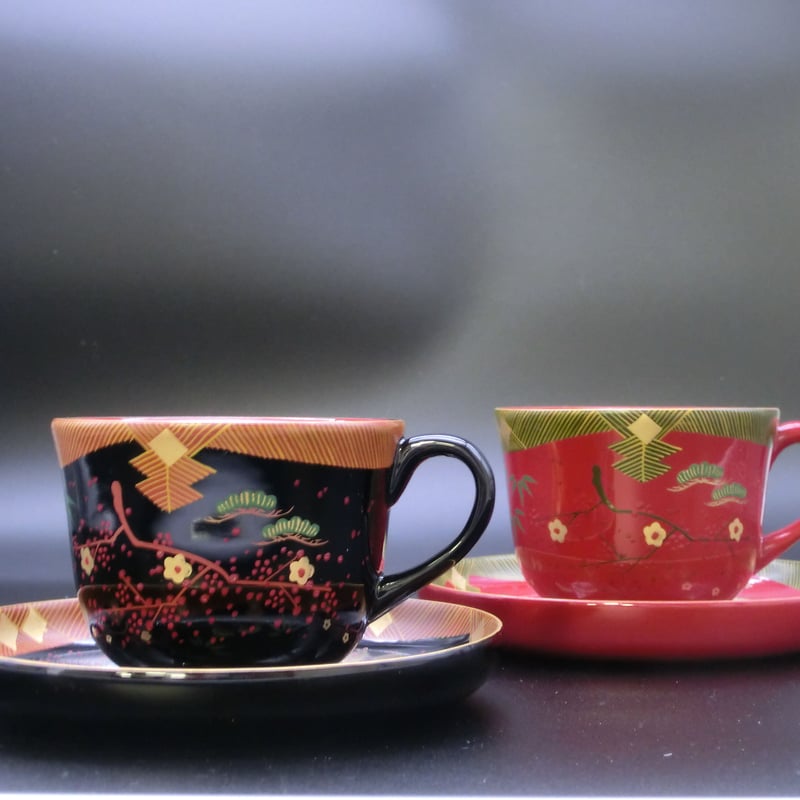 コーヒーカップ 会津絵の蒔絵付・朱（1客） | 【会津漆器・会津塗り