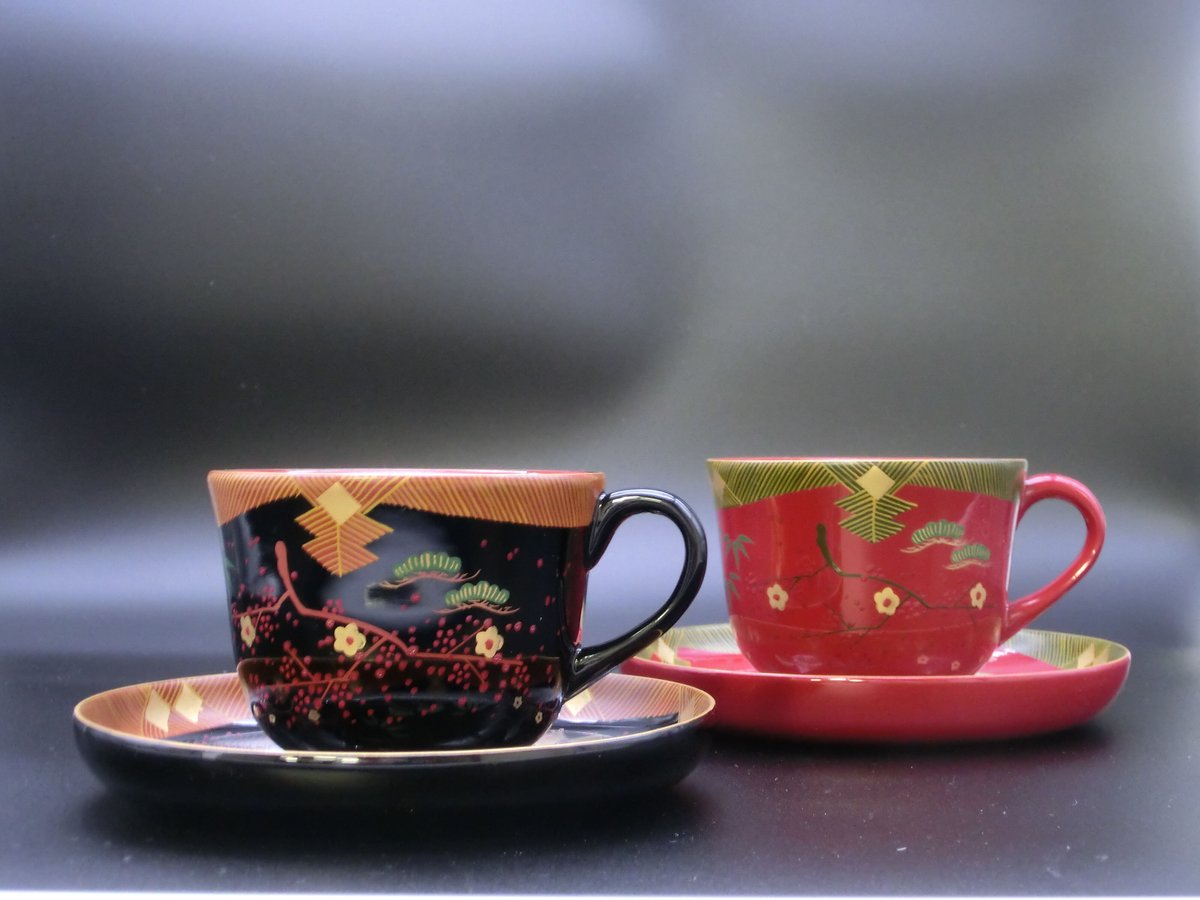 コーヒーカップ 会津絵の蒔絵付・黒（1客） | 【会津漆器・会津塗り