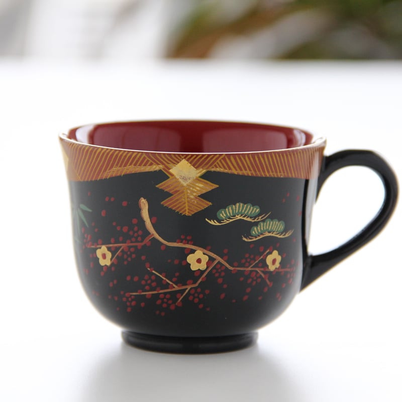 コーヒーカップ 会津絵の蒔絵付・黒（1客） | 【会津漆器・会津塗り