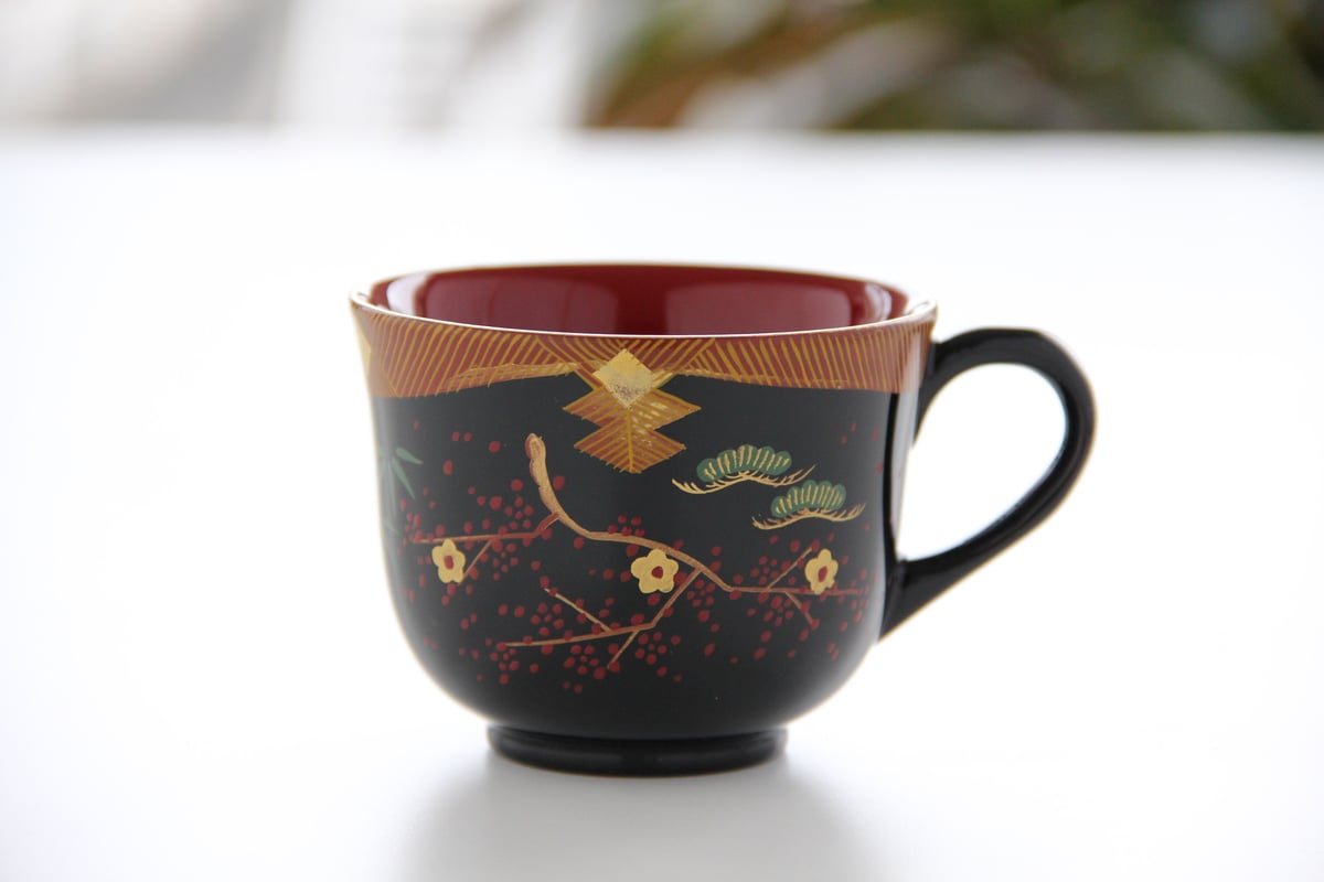 コーヒーカップ 会津絵の蒔絵付・黒（1客） | 【会津漆器・会津塗り