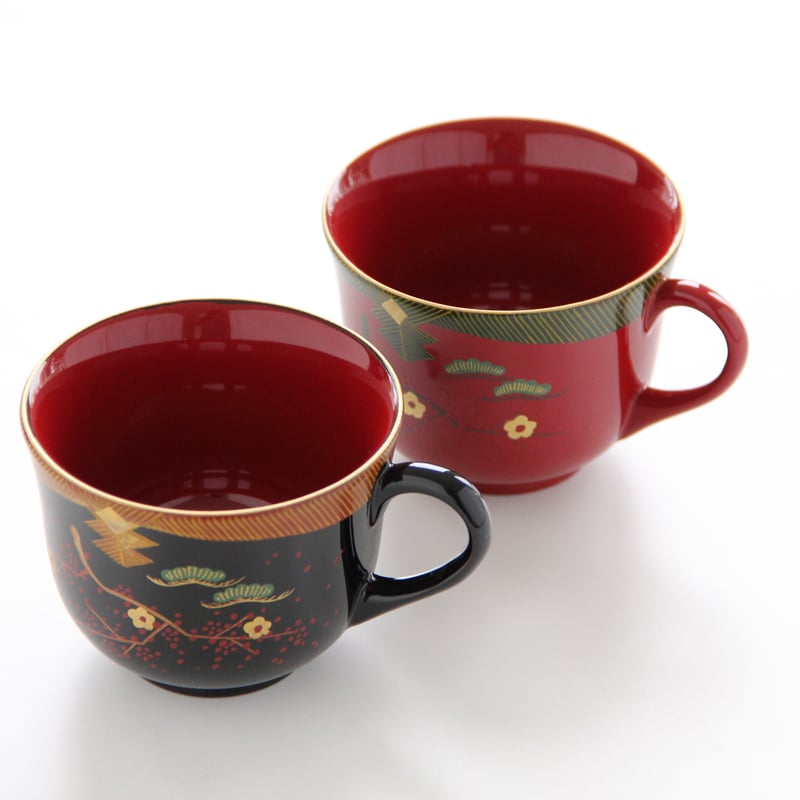 コーヒーカップ 会津絵の蒔絵付・朱（1客） | 【会津漆器・会津塗り