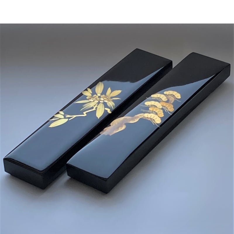 ☆未使用☆会津漆器☆ 総黒 石目 ハガキ入れ 箸入れ しゃくなげ蒔絵付（1個） | 【会津漆器・会津塗り専門店】会津