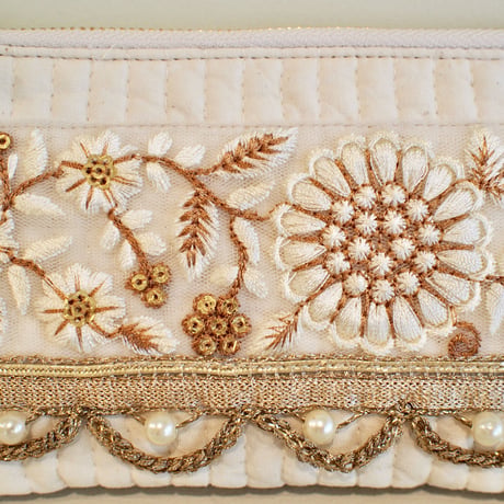 インド刺繍リボンのマルチポーチ(スリム)