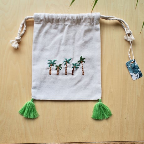刺繍巾着（パームツリーライン）
