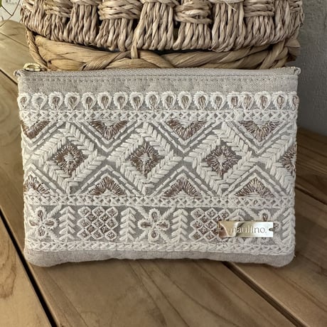 インド刺繍リボンのフラットポーチ（S）