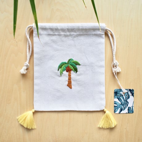 刺繍巾着（パームツリー）