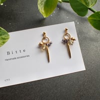 レモンクォーツ・アイオライト・チェコビーズ ピアス