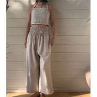 ホルターネック＋ギャザーワイドパンツ　ヘリンボーン